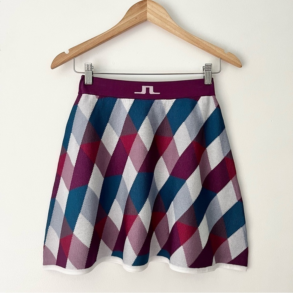 J. Lindeberg Billa Knitted Argyle A-Line Golf Skirt Size XS